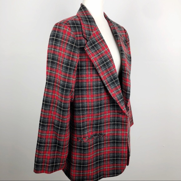VTG Plaid Womens Wool Blazer Jacket One Button 10 - Picture 13 of 16